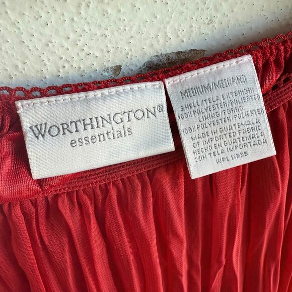 Vtg Maxi Skirt Pleated Chiffon Crinkle Red Elastic Waist Lettuce Hem Womens M - Picture 7 of 7